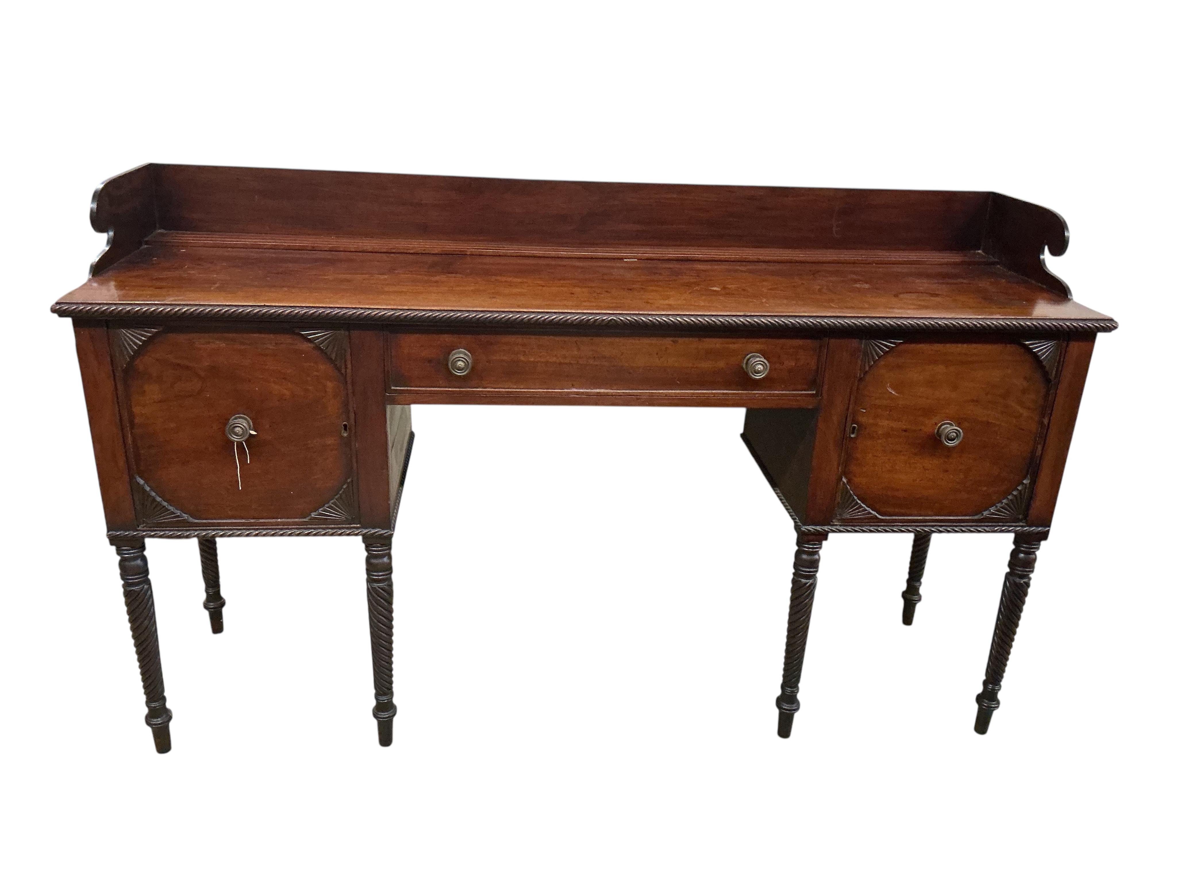 A Regency Scottish mahogany sideboard, width 180cm, depth 55cm, height 106cm